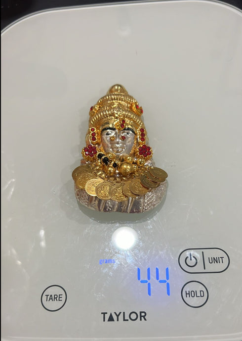 Pure Silver Lakshmi Mukhavada With Rubies and Coins 44g